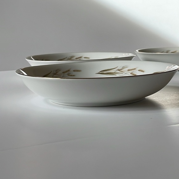 Mid-Century Fine China Porcelain Soup Bowls Japan Wheat Pattern 9046 Tan Golden - Picture 4 of 11